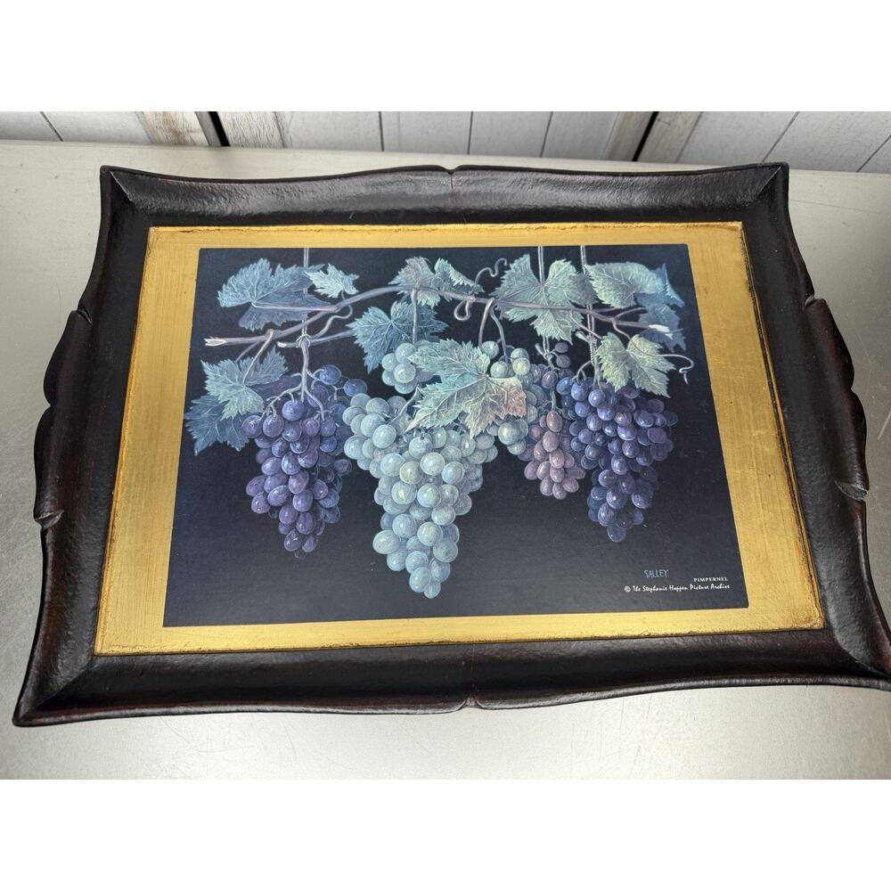 Vintage Wooden Tray Painting by Galley from Stephanie Hoppen Grapes Gold Guild
